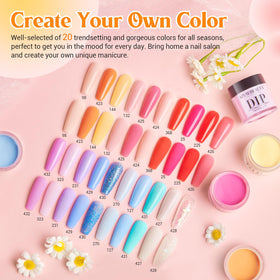 AZUREBEAUTY top view of 20 pastel dip powders showcasing color range and vibrancy