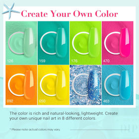 AzureBeauty open color powder jars displaying bright pink and green pigments for vibrant manicures