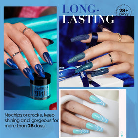 AzureBeauty nail sticks displaying eight dark blue powders for quick testing