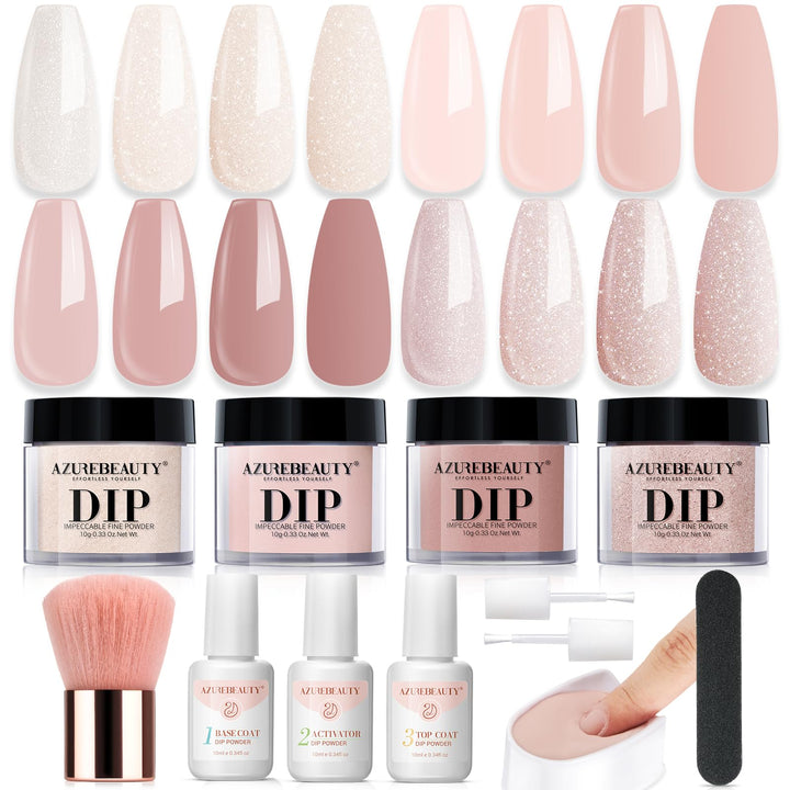 AZUREBEAUTY front packaging showing complete dip powder kit and benefits