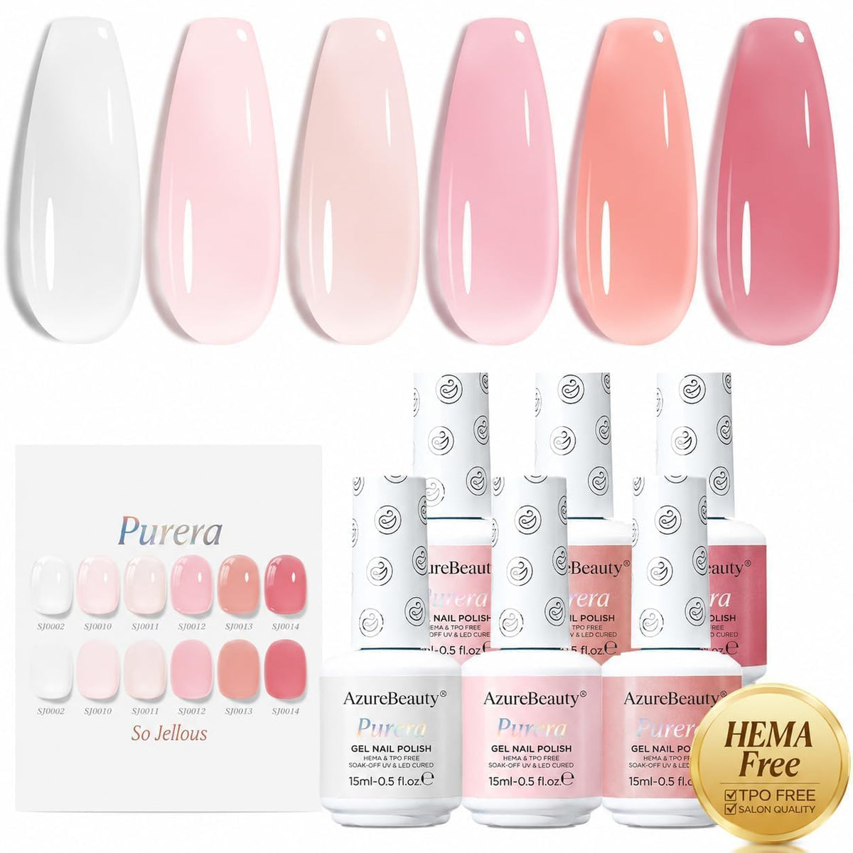 AZUREBEAUTY front packaging showing six jelly nude bottles and gift-ready box benefit: elegant presentation