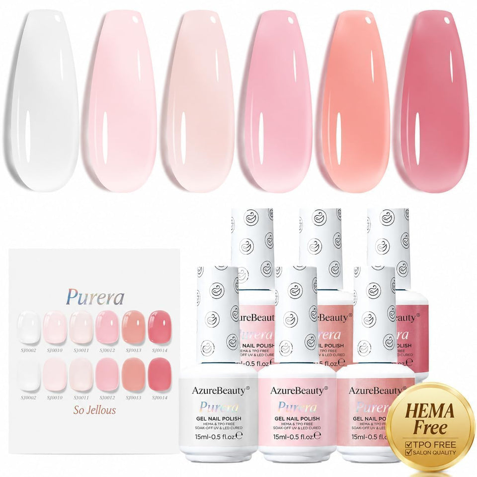 AZUREBEAUTY front packaging showing six jelly nude bottles and gift-ready box benefit: elegant presentation