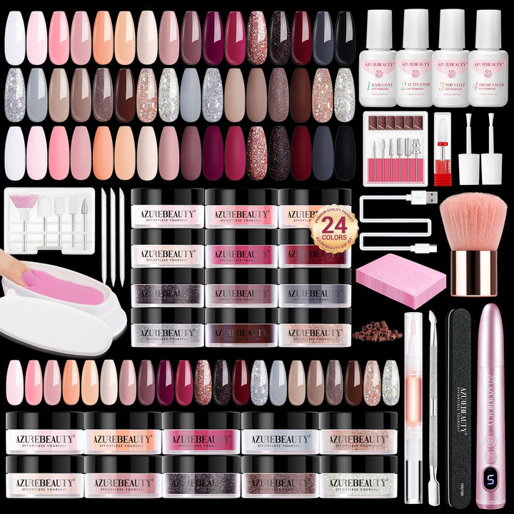 AzureBeauty front packaging showing complete dip powder starter kit benefit convenience