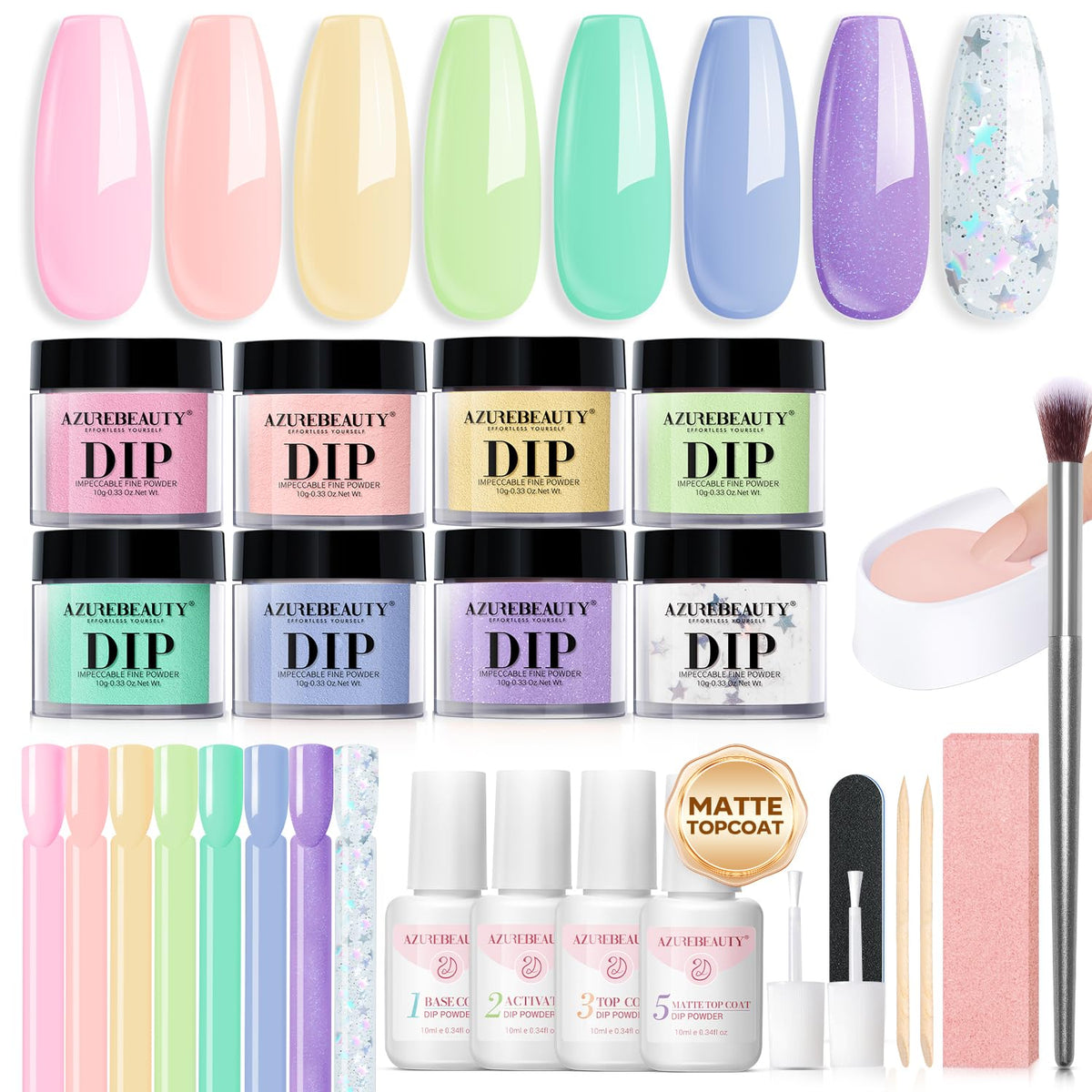 AzureBeauty front packaging displaying full 30-piece dip kit benefit: complete system