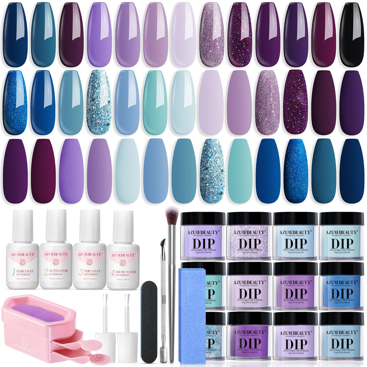 AZUREBEAUTY front packaging showing 31-piece kit and 20 colors for easy setup