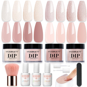 AZUREBEAUTY front packaging showing full dip powder kit contents and benefits
