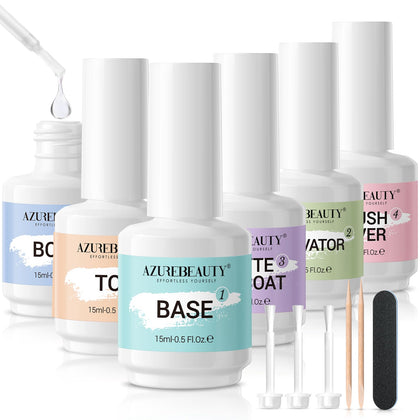 AZUREBEAUTY front packaging showing all six dip liquid bottles and accessories for easy setup