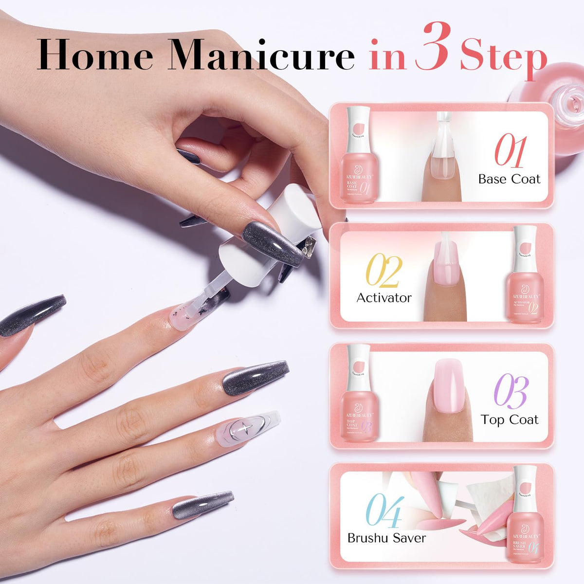 AZUREBEAUTY kit in use painting a nail demonstrating low-odor comfortable application benefit comfort