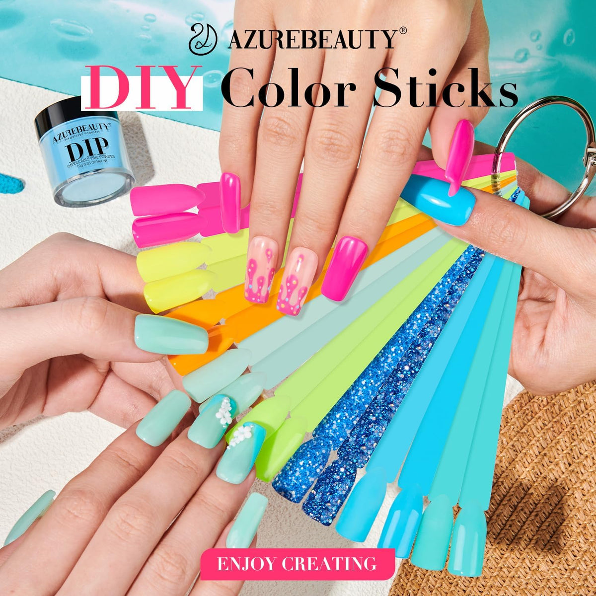 AzureBeauty lifestyle image of summer nails on hand showing long-lasting glossy manicure