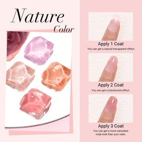AZUREBEAUTY liquid set bottles showing base, activator and top coat benefits