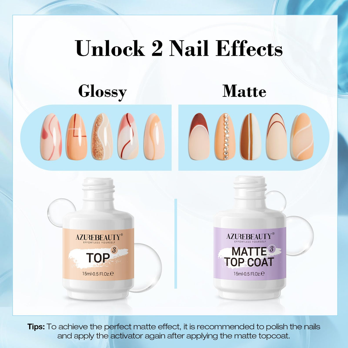 AZUREBEAUTY manicure lifestyle shot showing finished dip powder nails with polished salon look