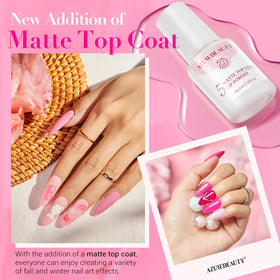AZUREBEAUTY close-up of matte and glossy top coat finishes, shows finish options