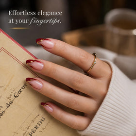 AZUREBEAUTY manicured hands wearing nude to burgundy shades, salon-like finish