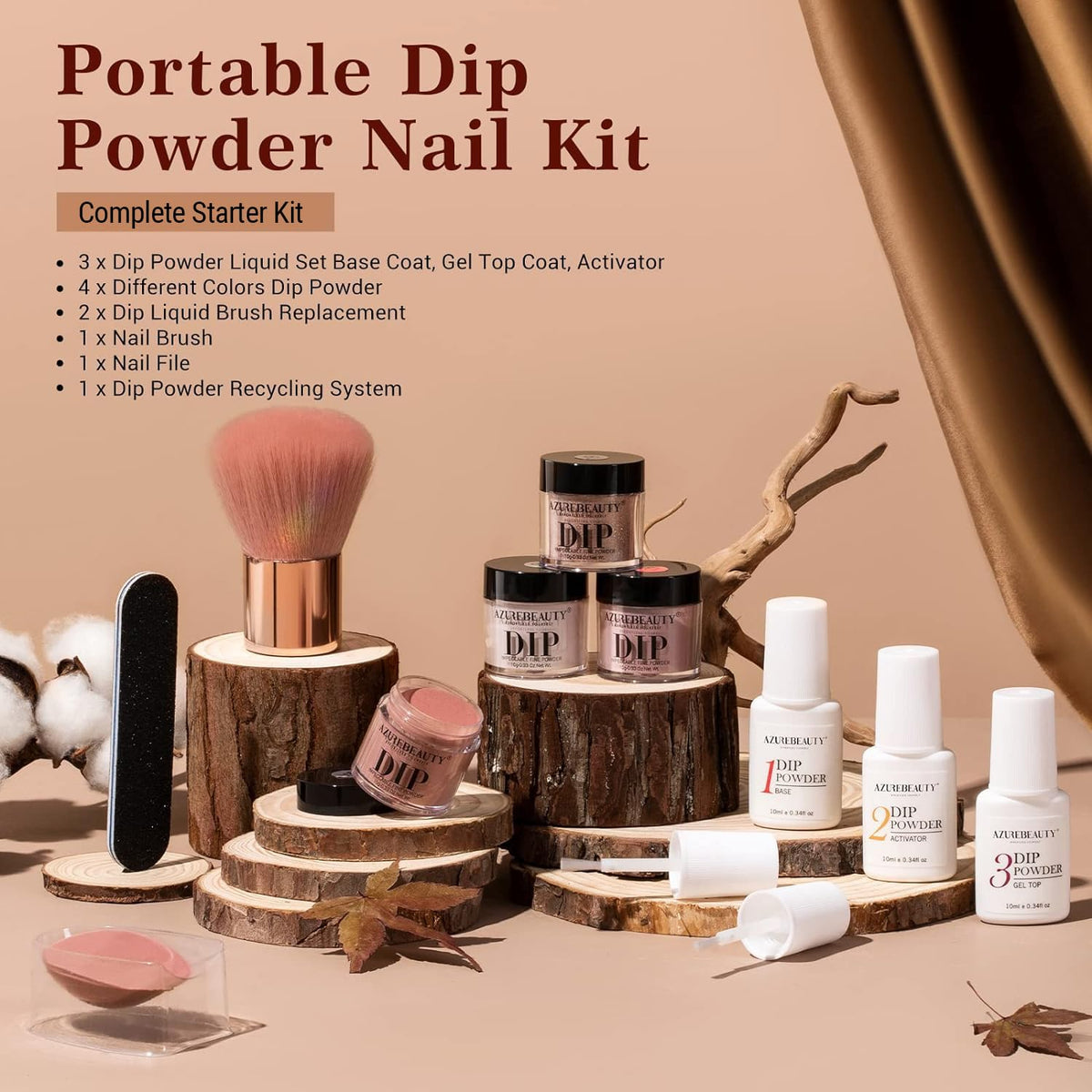 AZUREBEAUTY nail swatch set displaying neutral and glitter finishes for inspiration