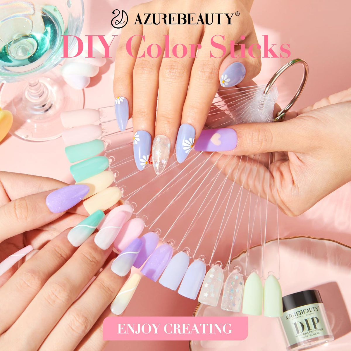 AzureBeauty nails in use pastel glitter manicure showing salon-style result benefit: long-lasting wear