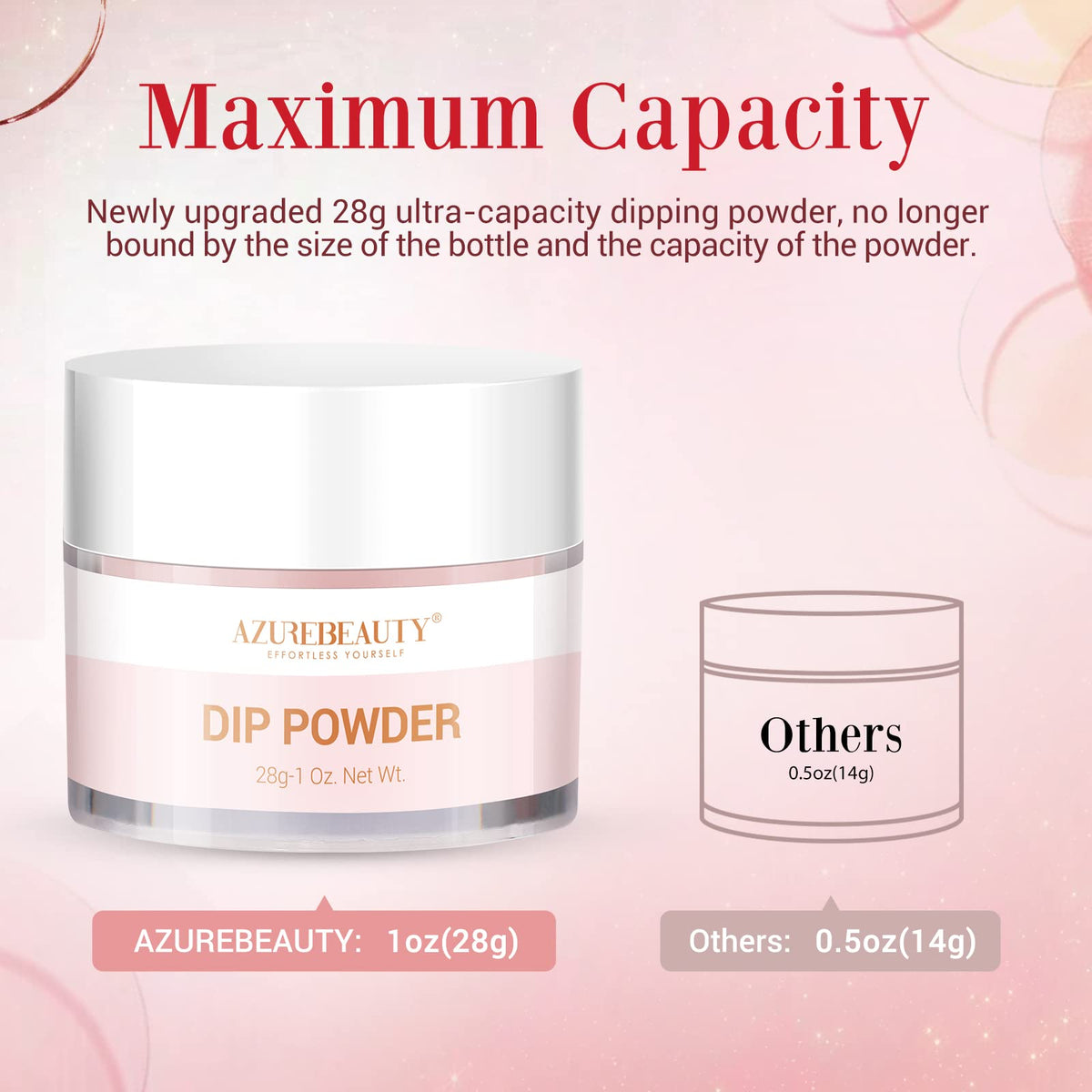 AZUREBEAUTY open jar of 28g dip powder showing generous refill capacity
