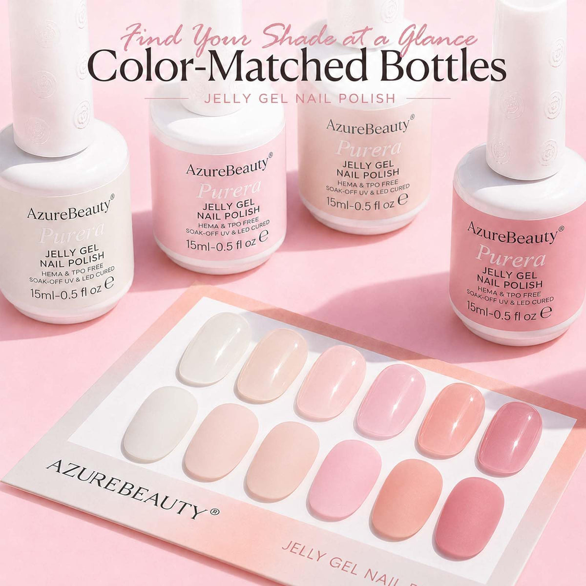 AZUREBEAUTY swatches on clear tips showing buildable translucence and glossy finish
