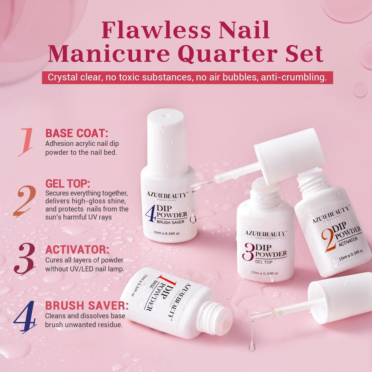 AZUREBEAUTY model applying dip powder to nails for at-home manicure benefit