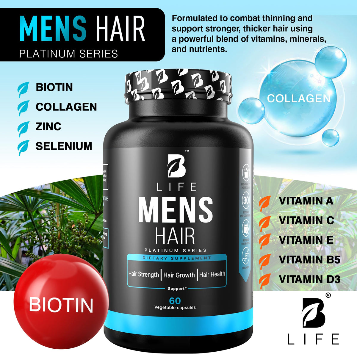 B Life Company capsules in hand showing scale and simple two-a-day routine