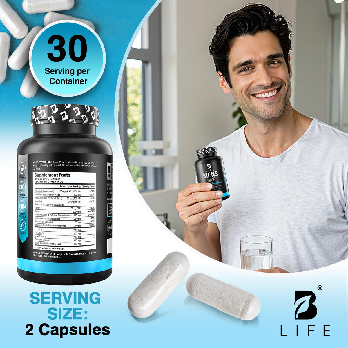B Life Company packaging on bathroom counter suggesting convenient daily habit