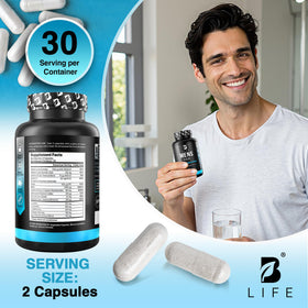 B Life Company packaging on bathroom counter suggesting convenient daily habit
