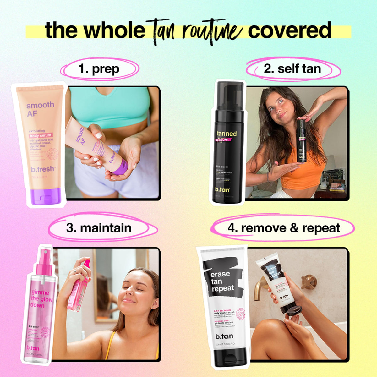 b.tan label and ingredients detail showing vegan-friendly formula and clean composition