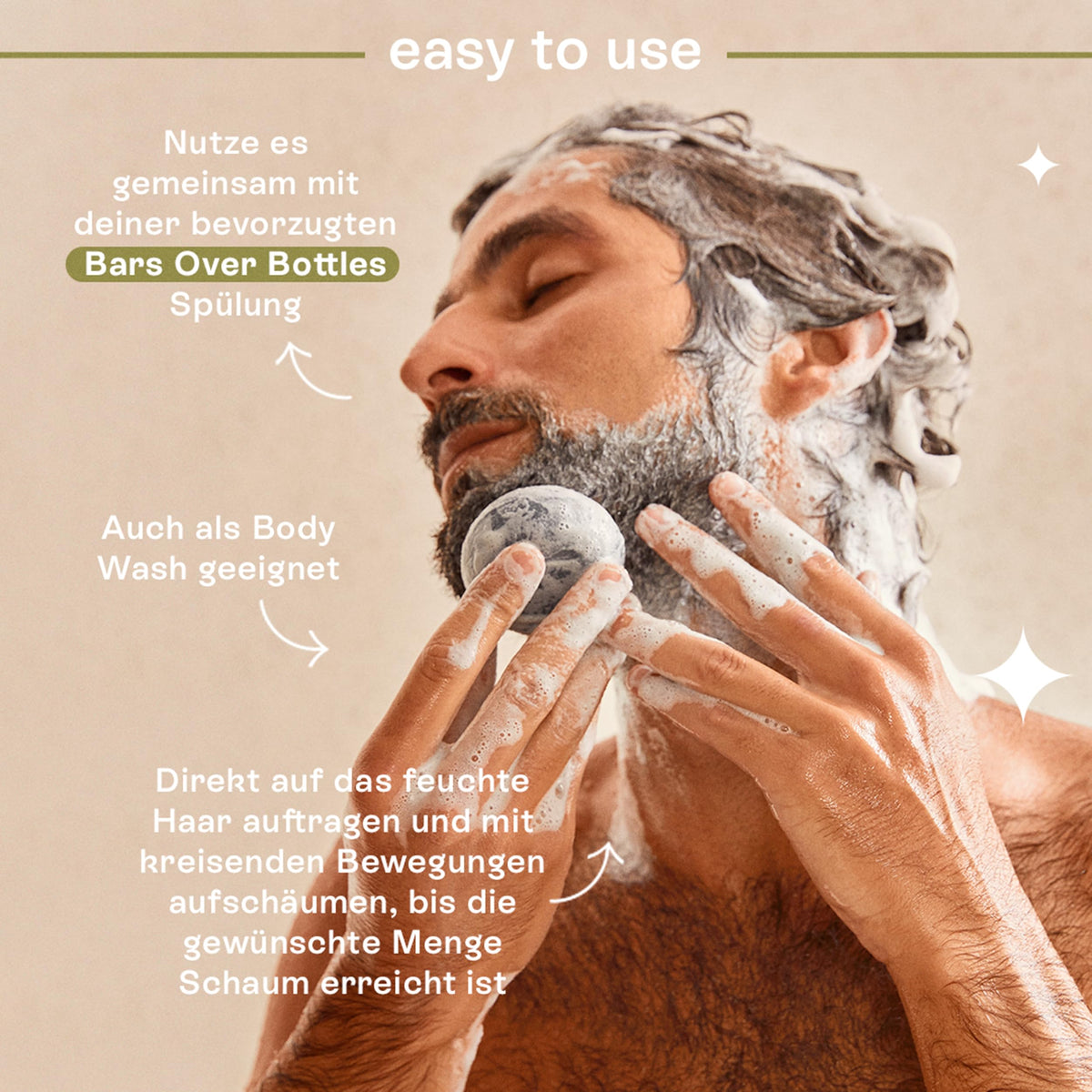 B.O.B Detox Solid Shampoo Bar staged in bathroom promoting plastic-free storage benefit
