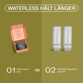 B.O.B Detox Solid Shampoo Bar next to a bottle showing waste reduction benefit