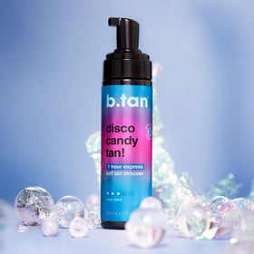 B.TAN label detail with scent and cruelty-free icons, showing ingredient transparency