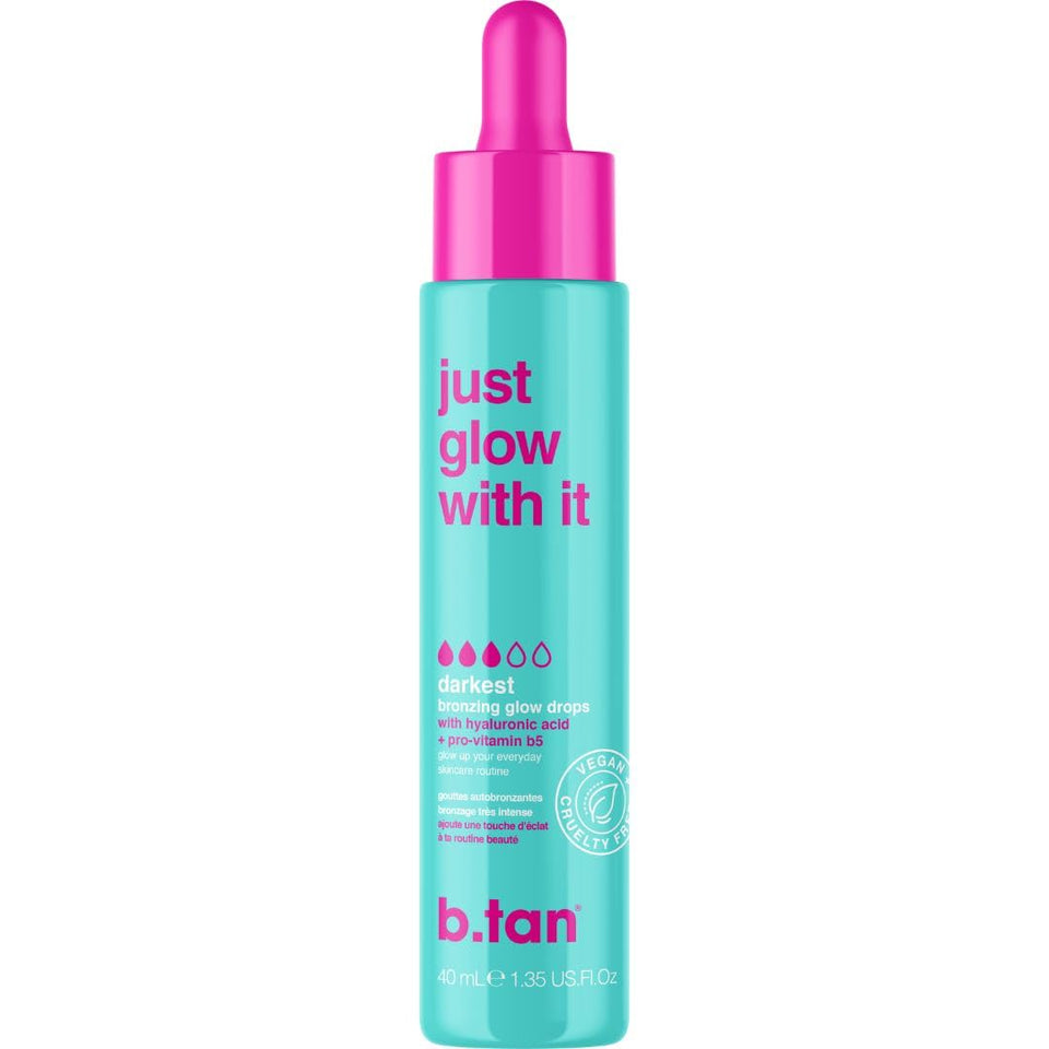 B.TAN front packaging bottle showing product and benefit of customizable tan