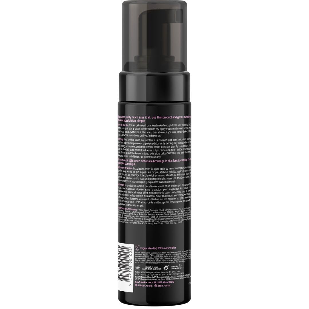 B.TAN mousse pump close-up highlighting quick, even dispense benefit