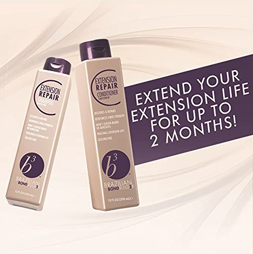 B3 Brazilian Bondbuilder shampoo in use on extensions demonstrating gentle cleanse