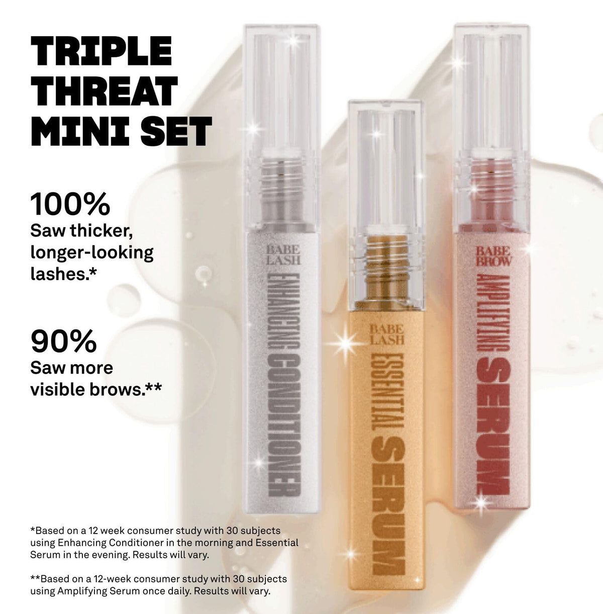 Babe Original brow serum wand demo, targeted strokes for fuller brows