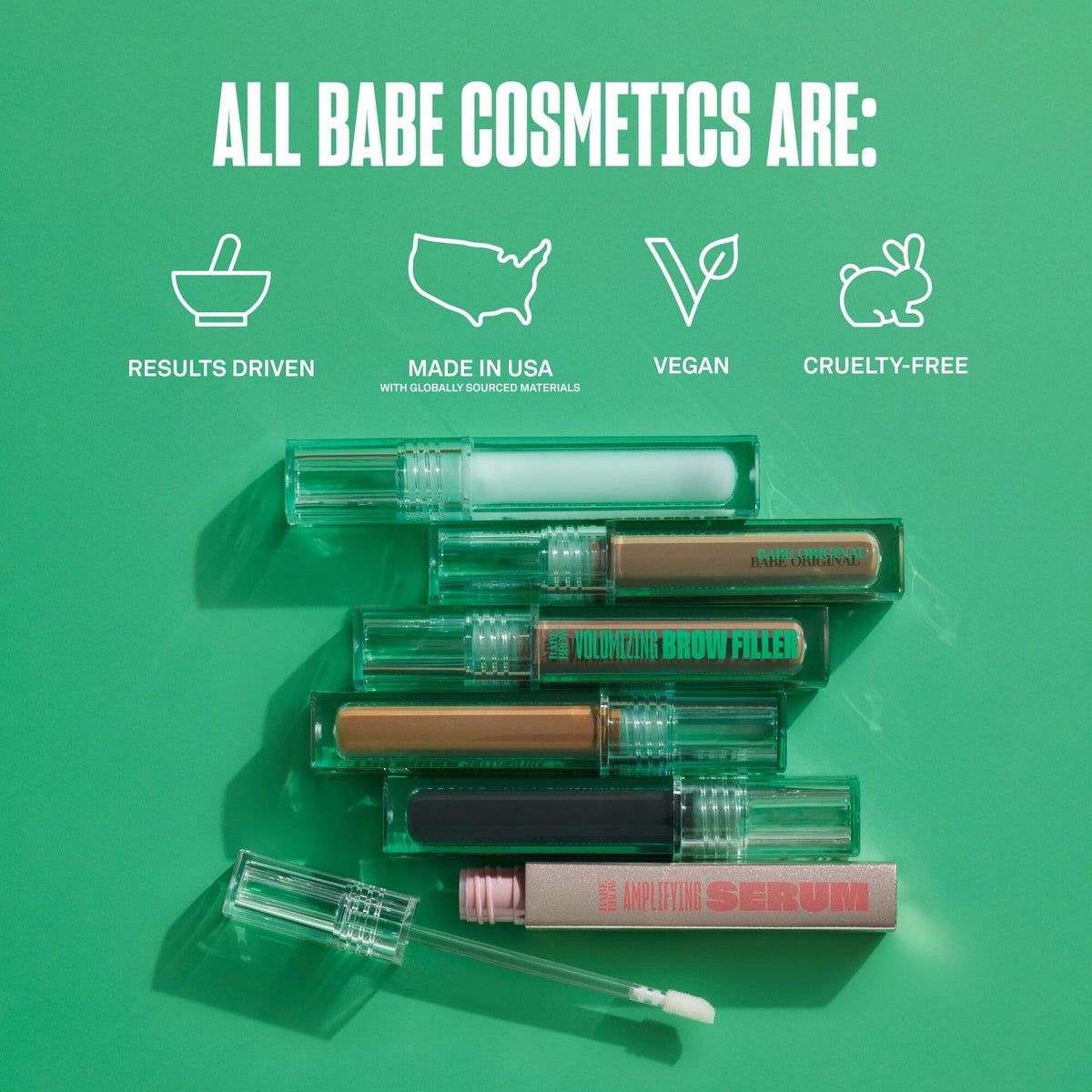 BABE ORIGINAL ingredients flatlay with castor oil and biotin indicating nourishing benefits
