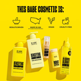 BABE ORIGINAL label ingredients focus showing aloe and caffeine for scalp care