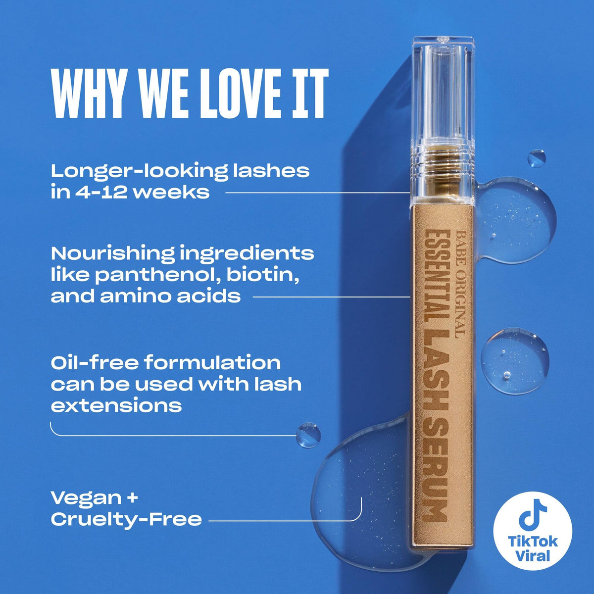 Babe Original serum texture drop on fingertip highlighting clear, lightweight conditioning