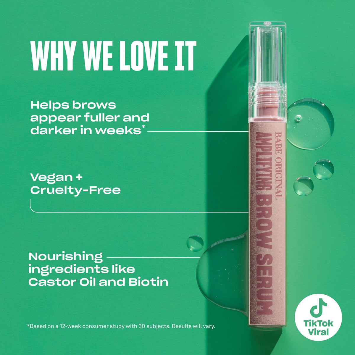 BABE ORIGINAL clear serum texture droplet highlighting nourishing formula and absorption