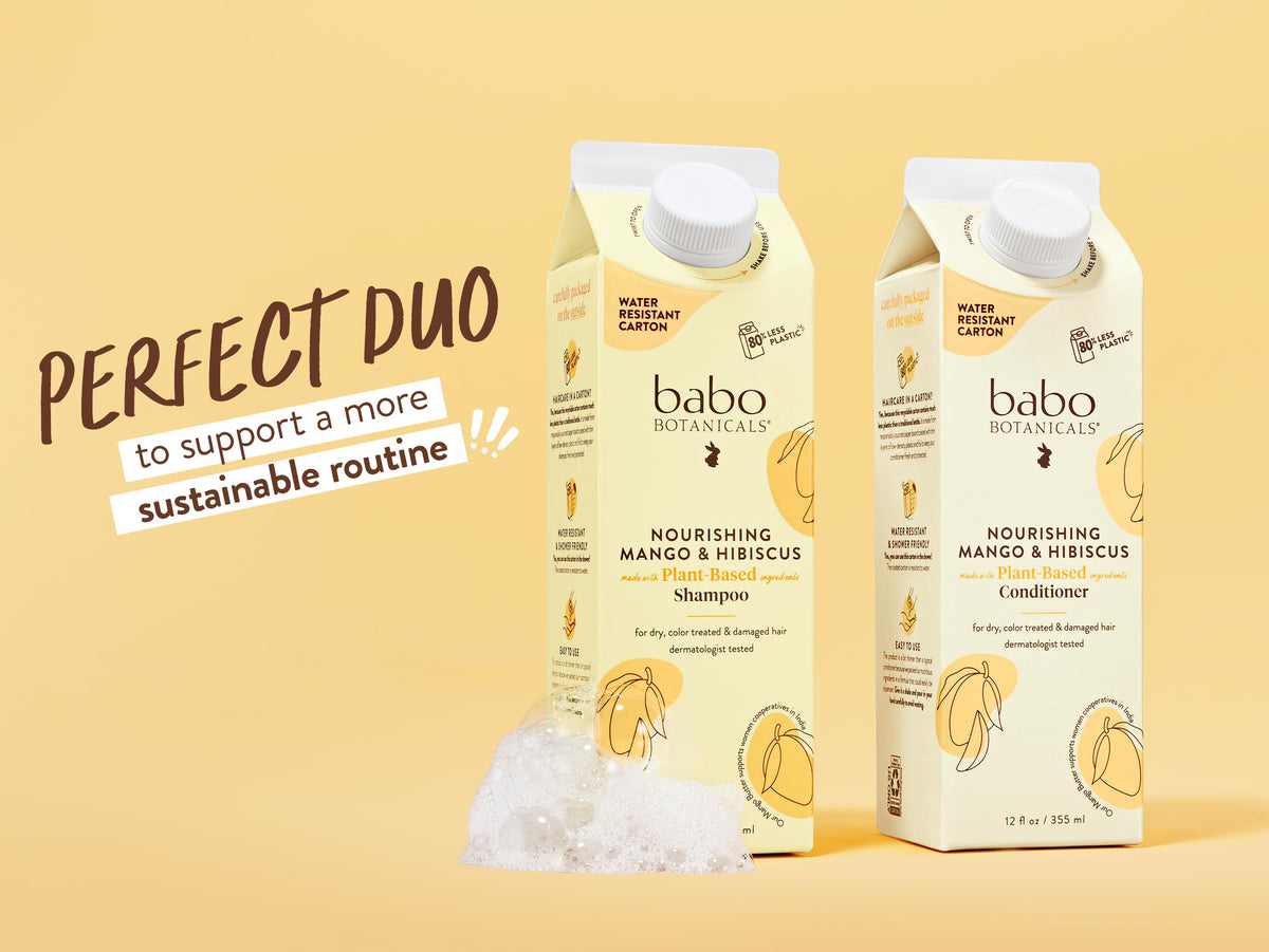 babo botanicals product on bathroom shelf in lifestyle scene, suggests sustainable routine