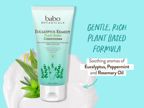 Babo Botanicals bottle in shower setting conveying refreshing, rinse-clean feel