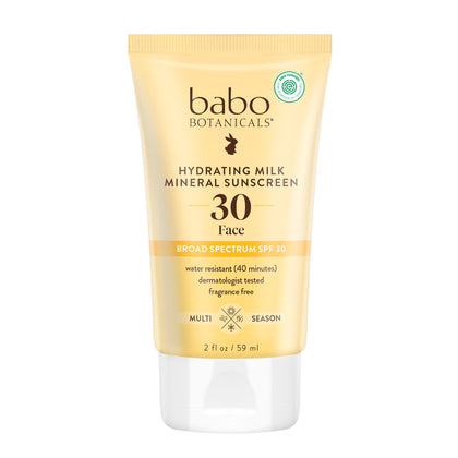 Babo Botanicals front packaging showing SPF 30 label and dewy finish benefit