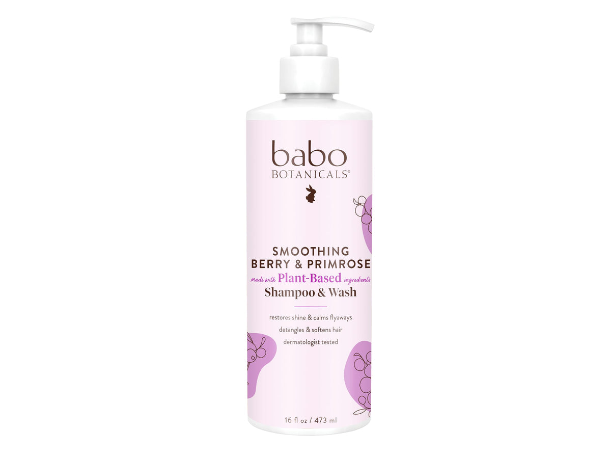 Babo Botanicals front bottle showing smoothing berry scent and kid‑friendly look