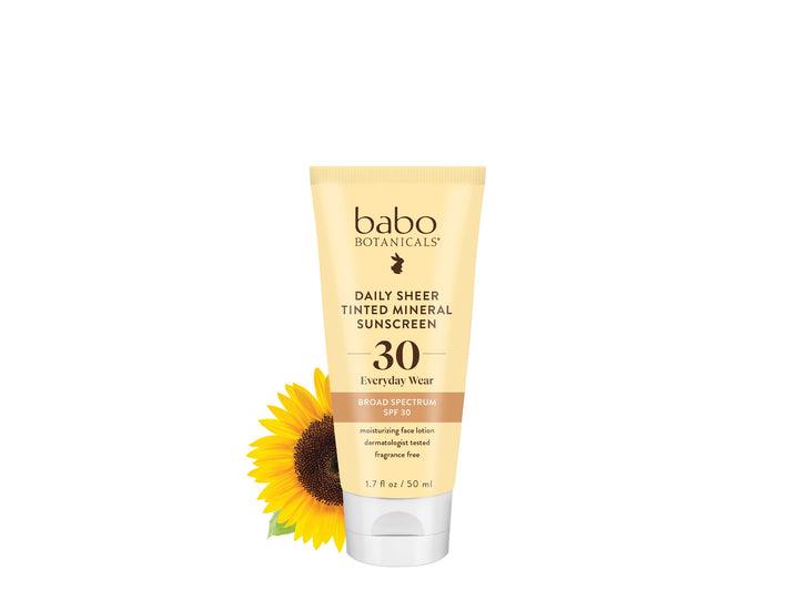 Babo Botanicals front packaging showing SPF 30 and tinted sunscreen benefits