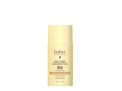 Babo Botanicals front packaging showing SPF 50 and tinted finish benefit