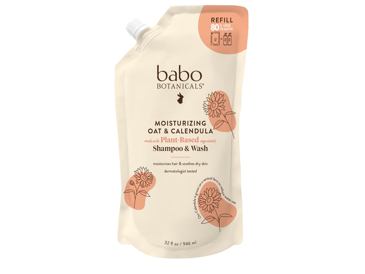 Babo Botanicals refill pouch front showing product and eco benefit