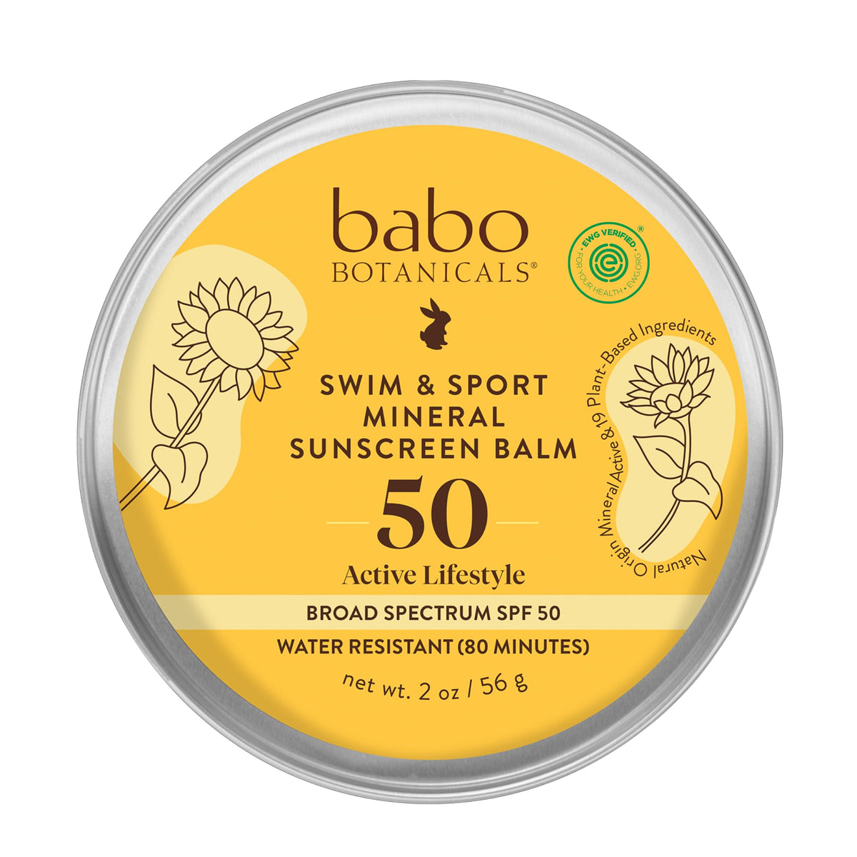 Babo Botanicals front packaging showing SPF50 benefit