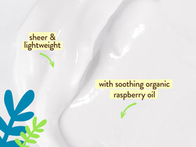 Babo Botanicals lotion texture spread on skin demonstrating light, sheer finish