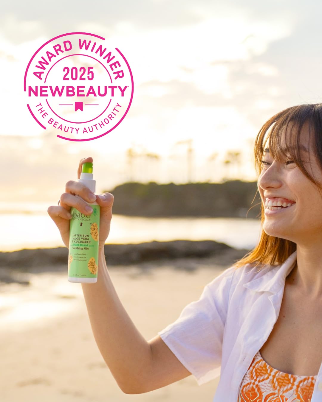 Babo Botanicals applying mist to face and body for instant cooling