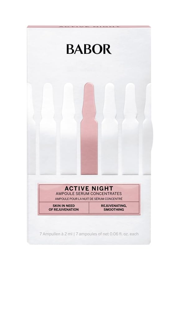 BABOR front packaging of Active Night Ampoule Concentrates showing product and box, conveys professional treatment