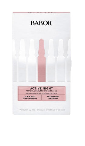 BABOR front packaging of Active Night Ampoule Concentrates showing product and box, conveys professional treatment