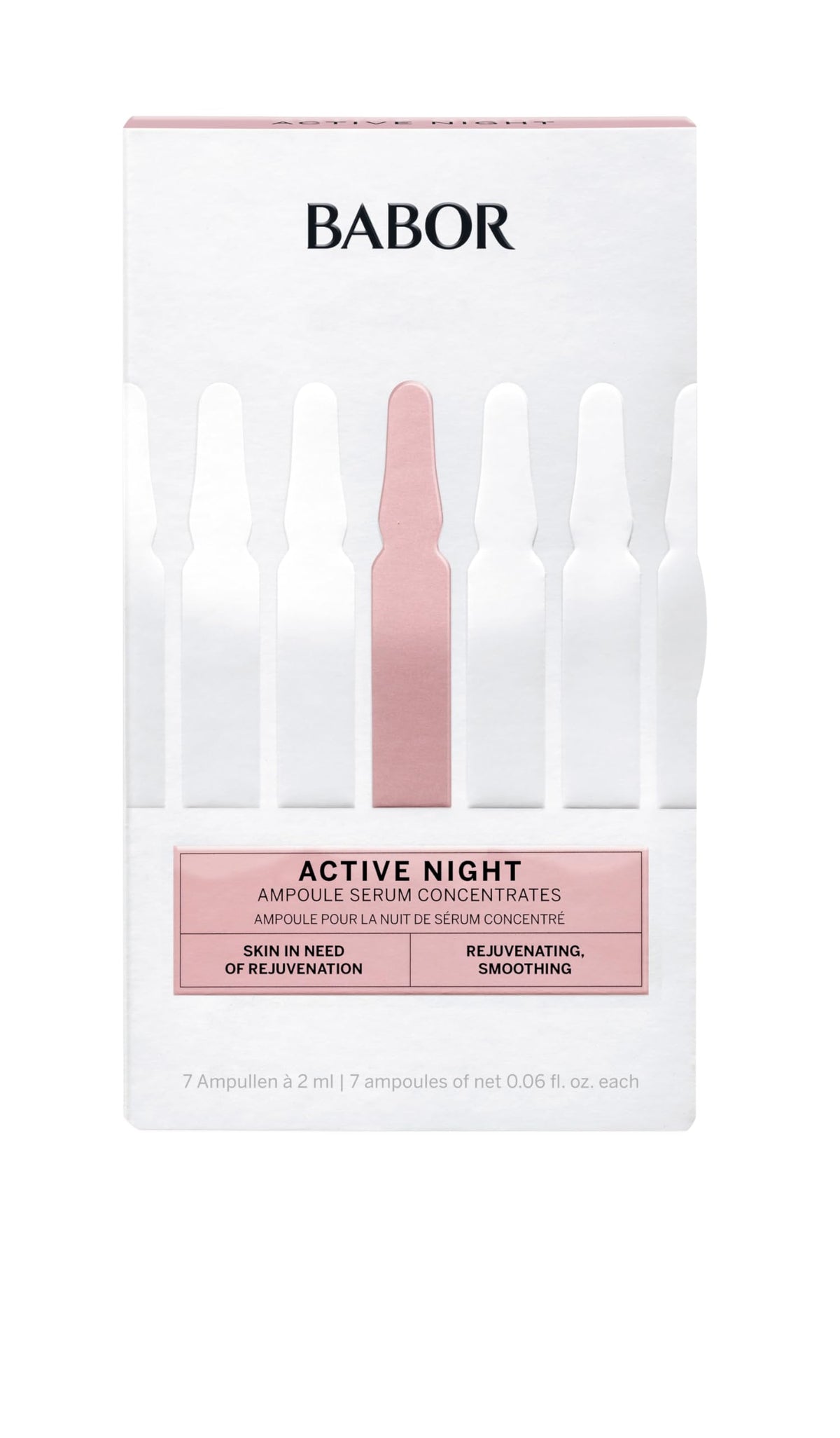 BABOR ampoules on bathroom nightstand in a relaxed setting, evokes easy integration into evening routine